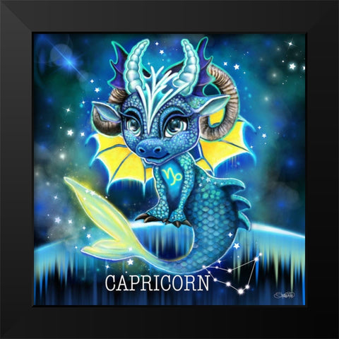 Zodiac Lil Dragonz - Capricorn Black Modern Wood Framed Art Print by Sheena Pike Art