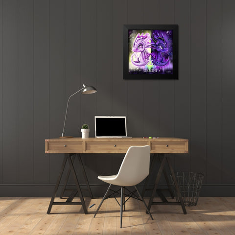 Zodiac Lil Dragonz Gemini Black Modern Wood Framed Art Print by Sheena Pike Art