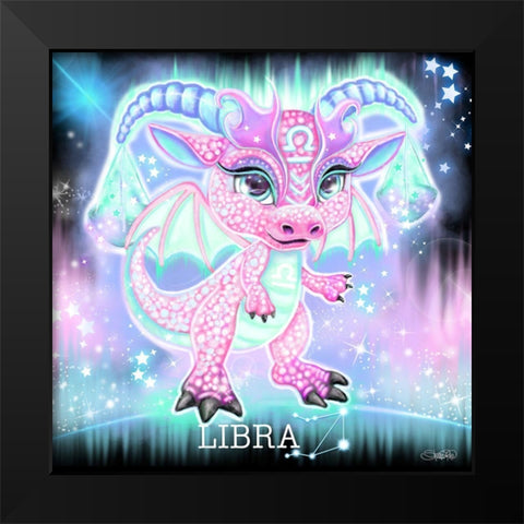 Zodiac Lil Dragonz Libra Black Modern Wood Framed Art Print by Sheena Pike Art