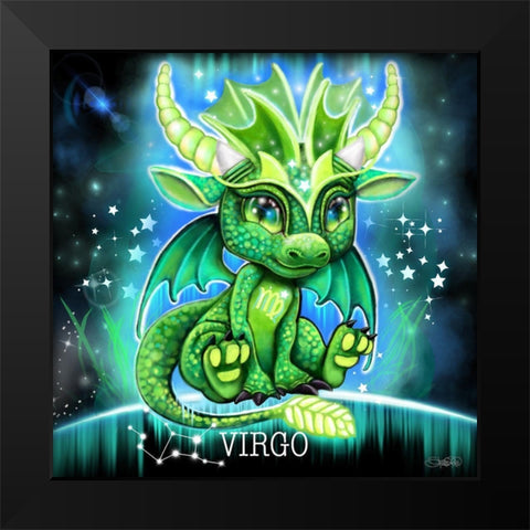 Zodiac Lil Dragonz Virgo Black Modern Wood Framed Art Print by Sheena Pike Art