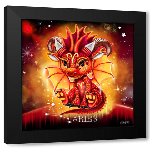 Zodiac Lil Dragonz Aries Black Modern Wood Framed Art Print by Sheena Pike Art