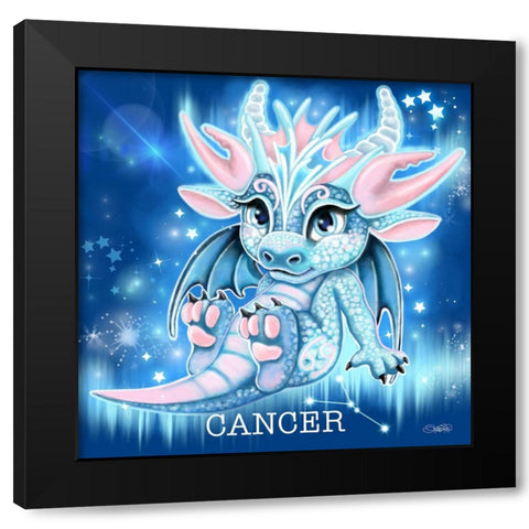 Zodiac Lil Dragonz Cancer Black Modern Wood Framed Art Print by Sheena Pike Art