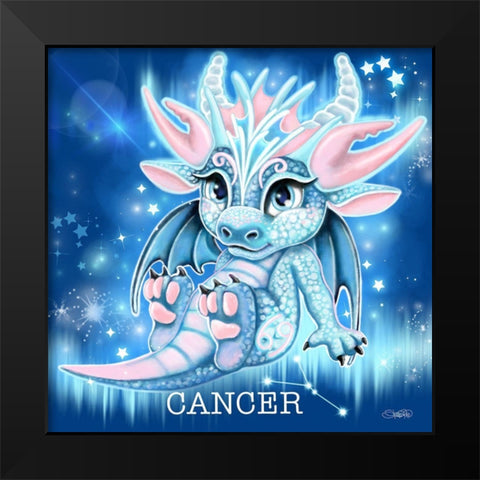 Zodiac Lil Dragonz Cancer Black Modern Wood Framed Art Print by Sheena Pike Art