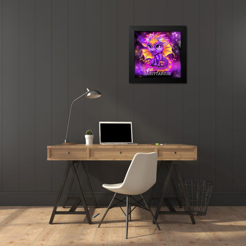 Zodiac Lil Dragonz Sagittarius Black Modern Wood Framed Art Print by Sheena Pike Art