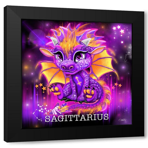 Zodiac Lil Dragonz Sagittarius Black Modern Wood Framed Art Print by Sheena Pike Art
