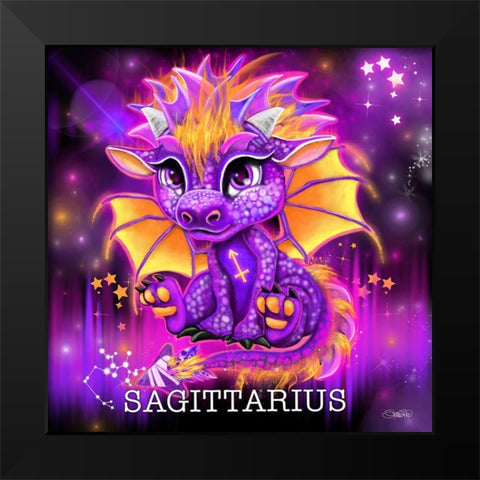 Zodiac Lil Dragonz Sagittarius Black Modern Wood Framed Art Print by Sheena Pike Art