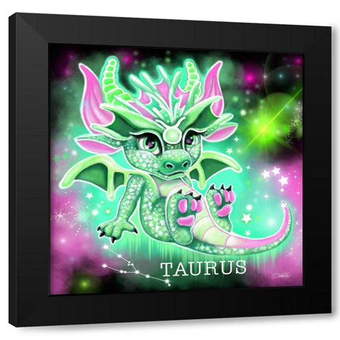 Zodiac Lil Dragonz Taurus Black Modern Wood Framed Art Print by Sheena Pike Art