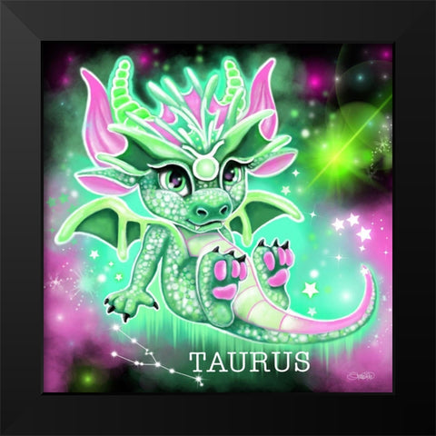 Zodiac Lil Dragonz Taurus Black Modern Wood Framed Art Print by Sheena Pike Art