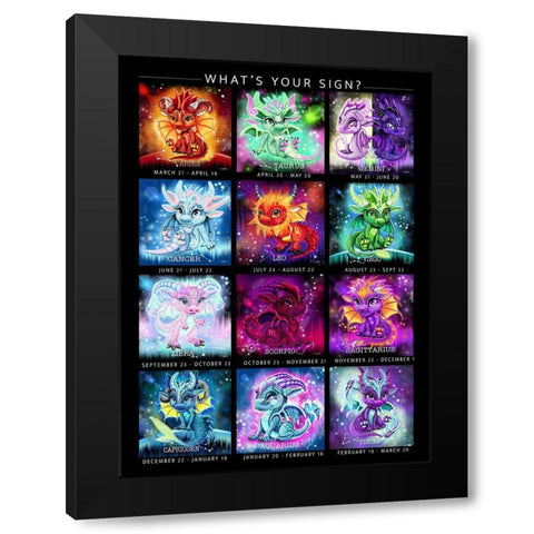 The Zodiacs Lil Dragonz Black Modern Wood Framed Art Print by Sheena Pike Art