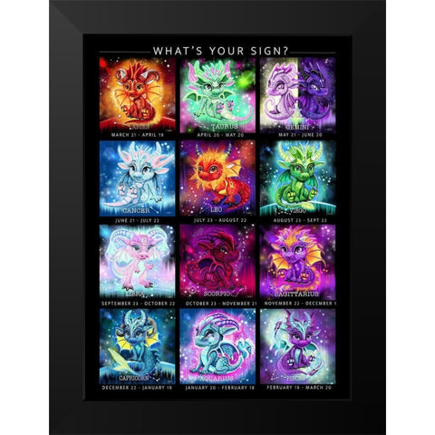 The Zodiacs Lil Dragonz Black Modern Wood Framed Art Print by Sheena Pike Art