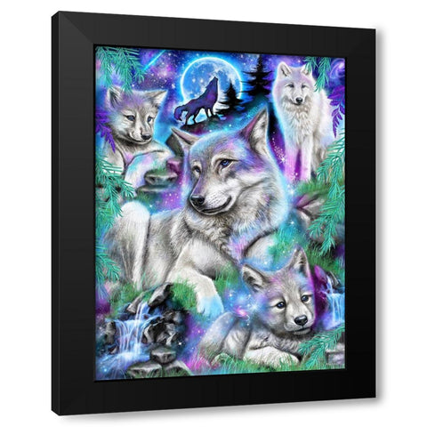Daydream Galaxy Wolves Black Modern Wood Framed Art Print by Sheena Pike Art
