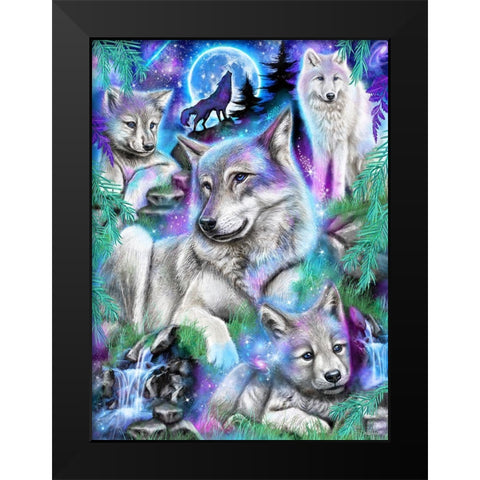 Daydream Galaxy Wolves Black Modern Wood Framed Art Print by Sheena Pike Art