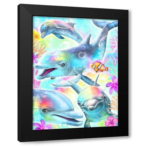 Daydream Rainbow Dolphins Black Modern Wood Framed Art Print by Sheena Pike Art