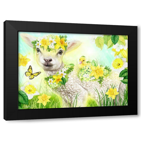 Sweet Daffodil Lamb Black Modern Wood Framed Art Print by Sheena Pike Art