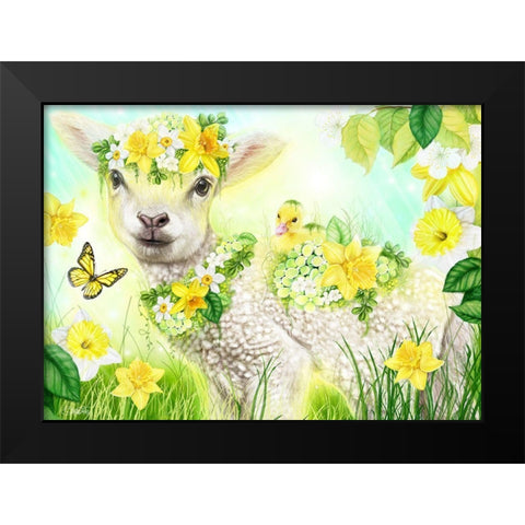 Sweet Daffodil Lamb Black Modern Wood Framed Art Print by Sheena Pike Art