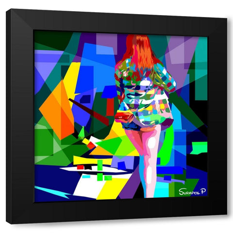 Back Of Girl Black Modern Wood Framed Art Print by Pansanit, Surapol