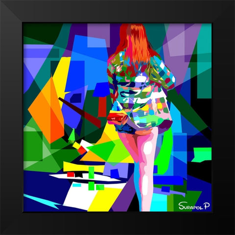 Back Of Girl Black Modern Wood Framed Art Print by Pansanit, Surapol