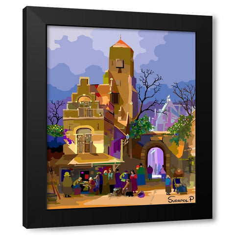 Border Village Black Modern Wood Framed Art Print by Pansanit, Surapol