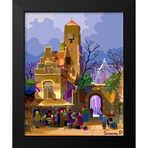 Border Village Black Modern Wood Framed Art Print by Pansanit, Surapol