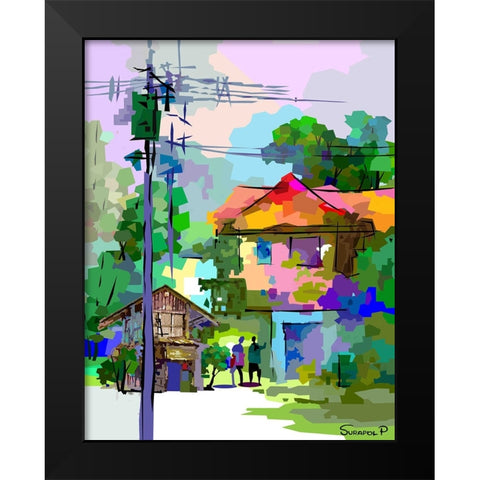 Country House Black Modern Wood Framed Art Print by Pansanit, Surapol