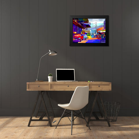 Evening In The Village Black Modern Wood Framed Art Print by Pansanit, Surapol