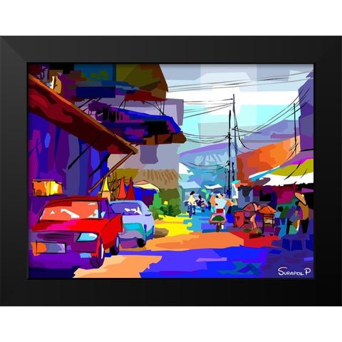 Evening In The Village Black Modern Wood Framed Art Print by Pansanit, Surapol