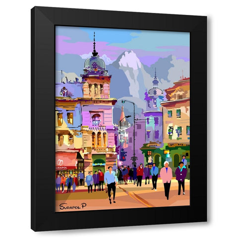 Fantasy City Black Modern Wood Framed Art Print by Pansanit, Surapol