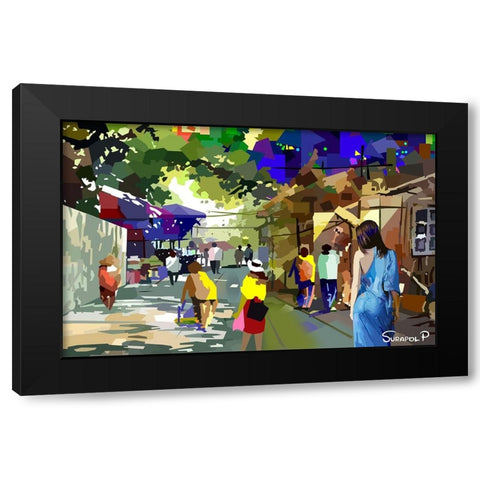 Small Town House Black Modern Wood Framed Art Print with Double Matting by Pansanit, Surapol