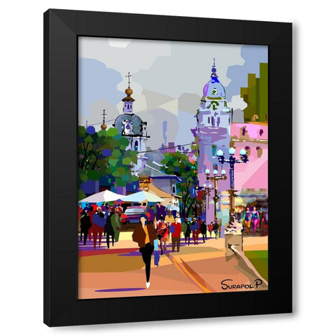 Tourist City Black Modern Wood Framed Art Print by Pansanit, Surapol