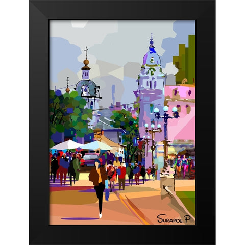 Tourist City Black Modern Wood Framed Art Print by Pansanit, Surapol