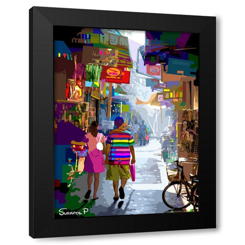 Alley In The City Black Modern Wood Framed Art Print with Double Matting by Pansanit, Surapol