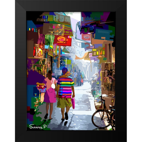 Alley In The City Black Modern Wood Framed Art Print by Pansanit, Surapol