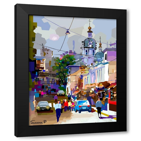 Ancient City Center Black Modern Wood Framed Art Print by Pansanit, Surapol