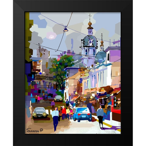 Ancient City Center Black Modern Wood Framed Art Print by Pansanit, Surapol