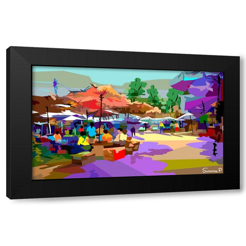 Border Market Black Modern Wood Framed Art Print with Double Matting by Pansanit, Surapol