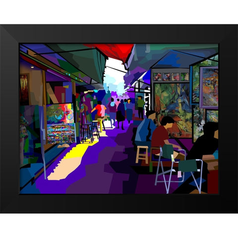 City Corner Art Black Modern Wood Framed Art Print by Pansanit, Surapol