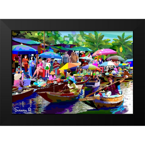 Tour The Floating Market No1 Black Modern Wood Framed Art Print by Pansanit, Surapol
