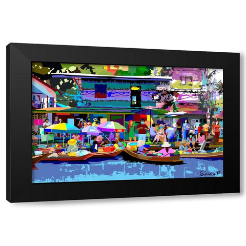 Tour The Floating Market No2 Black Modern Wood Framed Art Print with Double Matting by Pansanit, Surapol