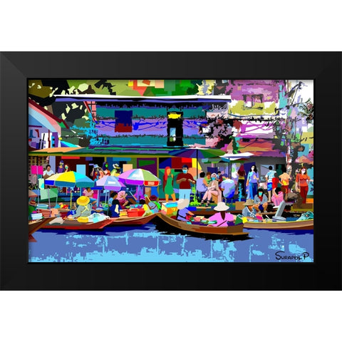 Tour The Floating Market No2 Black Modern Wood Framed Art Print by Pansanit, Surapol