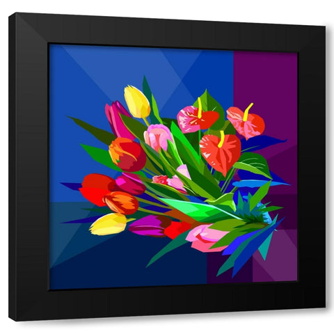Mix Flower Black Modern Wood Framed Art Print with Double Matting by Pansanit, Surapol