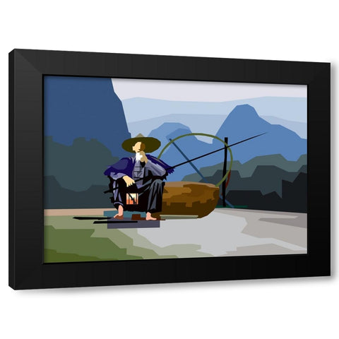 Fisherman Black Modern Wood Framed Art Print by Pansanit, Surapol