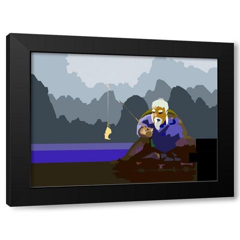 Fishman Black Modern Wood Framed Art Print by Pansanit, Surapol