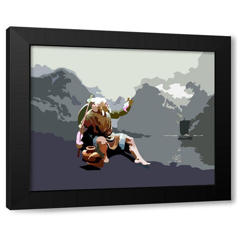 Old Fisherman Black Modern Wood Framed Art Print with Double Matting by Pansanit, Surapol
