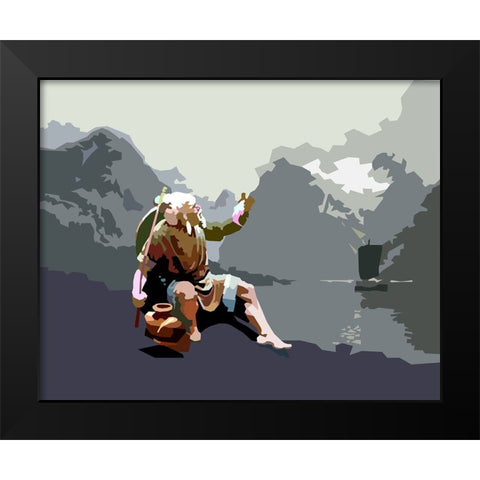 Old Fisherman Black Modern Wood Framed Art Print by Pansanit, Surapol