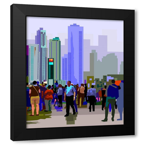 New City Black Modern Wood Framed Art Print by Pansanit, Surapol