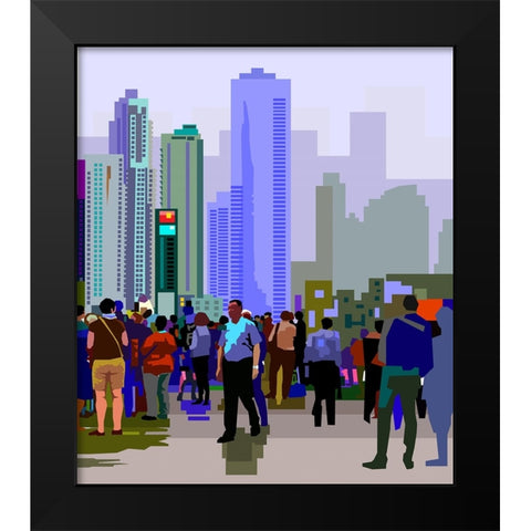 New City Black Modern Wood Framed Art Print by Pansanit, Surapol