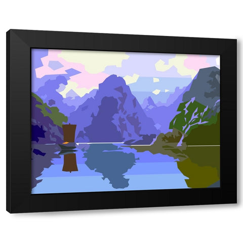 Water and Mountains Black Modern Wood Framed Art Print by Pansanit, Surapol