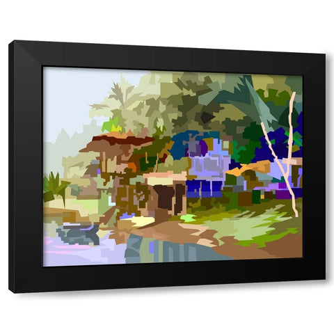Waterfront House Black Modern Wood Framed Art Print by Pansanit, Surapol