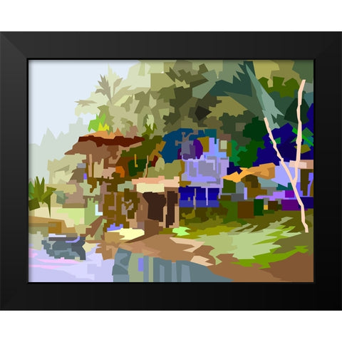 Waterfront House Black Modern Wood Framed Art Print by Pansanit, Surapol