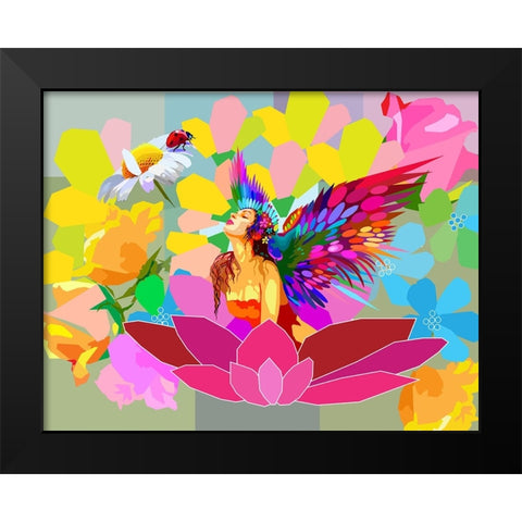 Lady Flowers Black Modern Wood Framed Art Print by Pansanit, Surapol